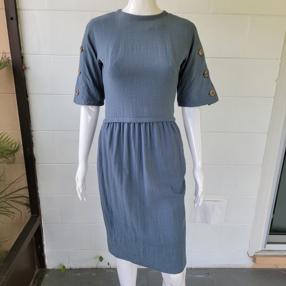 VTG 70s Ted Small Blue Dress Women XS Mod Officecore Retro Minimalist Secretary